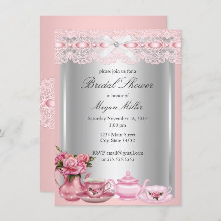 Pretty Pink Lace High Tea Bridal Shower Invitation