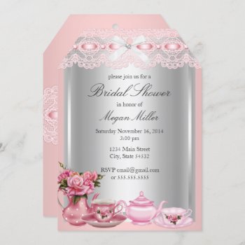 Pretty Pink Lace High Tea Bridal Shower Invitation by ExclusiveZazzle at Zazzle