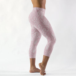 Pretty Pink Lace Look Delicate Capri Leggings