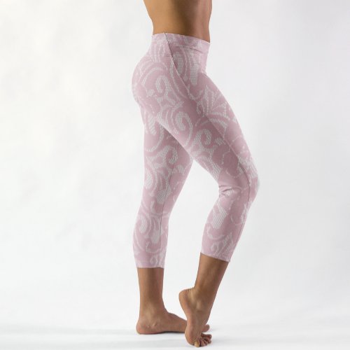 Pretty Pink Lace Look Delicate Capri Leggings