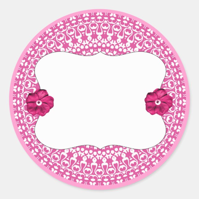 Pretty Pink Lacy Flower Blank Label Stickers (Front)