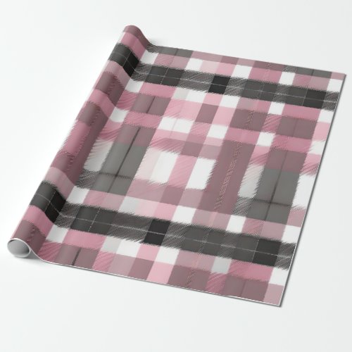 Pretty Pink Lavender Gray and Brown Plaid Wrapping Paper