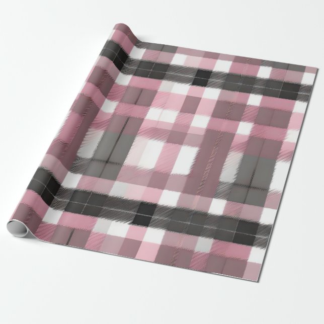 Pretty Pink, Lavender, Gray and Brown Plaid Wrapping Paper (Unrolled)