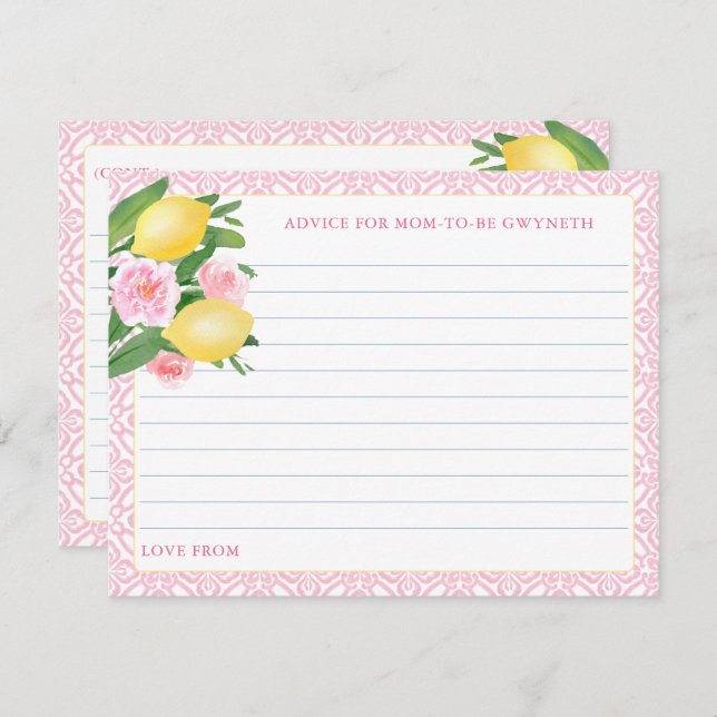 Pretty Pink Lemons Advice For Mom-To-Be Card (Front/Back)