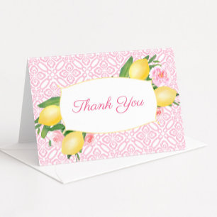 Pretty Pink Lemons Floral Girl Baby Shower Letterpress Thank You Card