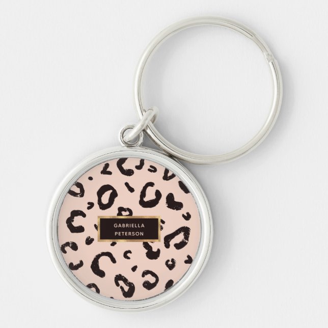 Pretty Pink Leopard Gold Frame Keychain (Front)