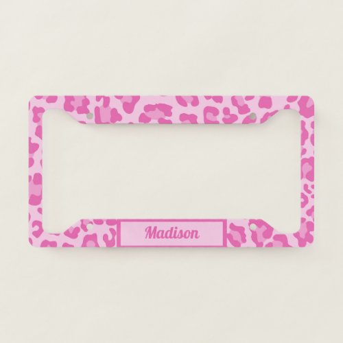 Pretty Pink Leopard Print Girl Personalized License Plate Frame