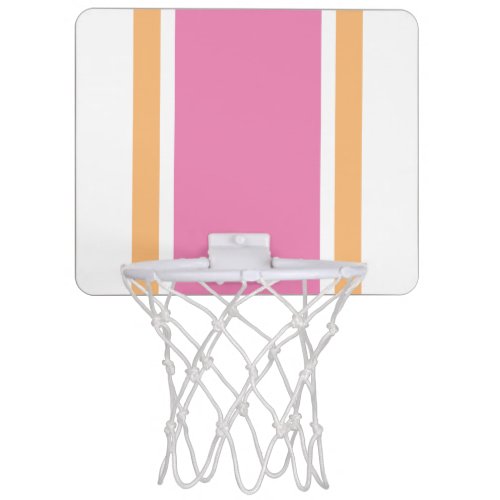 Pretty Pink Light Peach Racing Stripes On White Mini Basketball Hoop