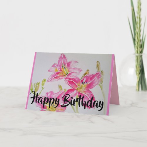 Pretty Pink Lily Birthday Card