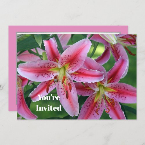 Pretty Pink Lily Floral Photo Birthday Invitation