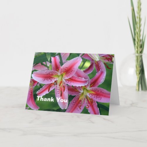 Pretty Pink Lily Floral Photo Thank You Card