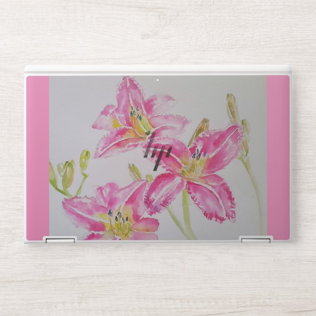 Pretty pink Lily Floral Watercolor Laptop Skin (Front)