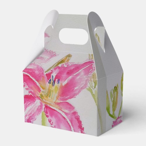 Pretty Pink Lily Floral Wedding Cake Favor Box