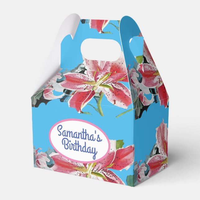 Pretty Pink Lily Floral Wedding Cake Favor Box (Front Side)