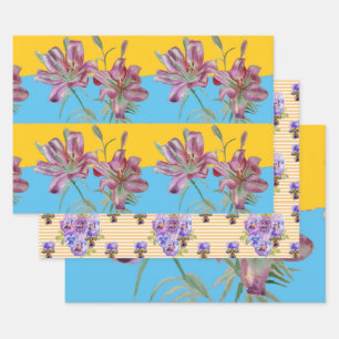 Pretty Pink Lily Flower Floral Lilies Watercolor W Wrapping Paper Sheets