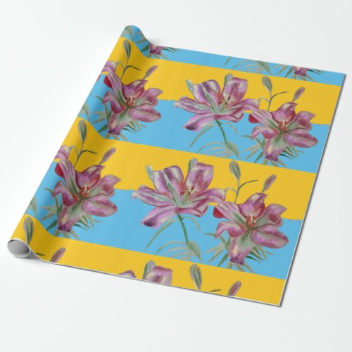 Pretty Pink Lily Flower Floral Lilies Watercolor Wrapping Paper