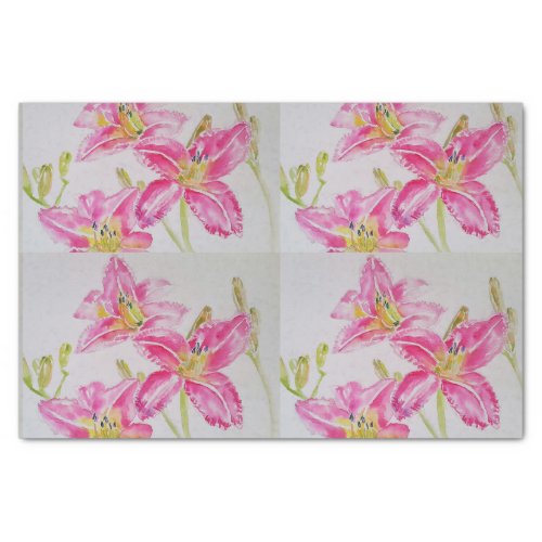 Pretty Pink Lily Flower Floral Pattern Watercolor Tissue Paper