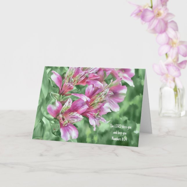 Pretty Pink Lily Flowers Bible Verse Thoughts Card (Orchid)