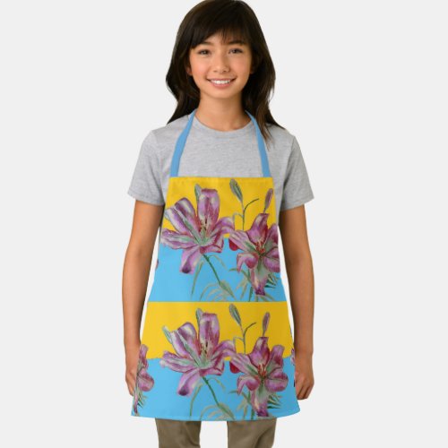 Pretty Pink Lily Watercolor Kitchen Floral Apron