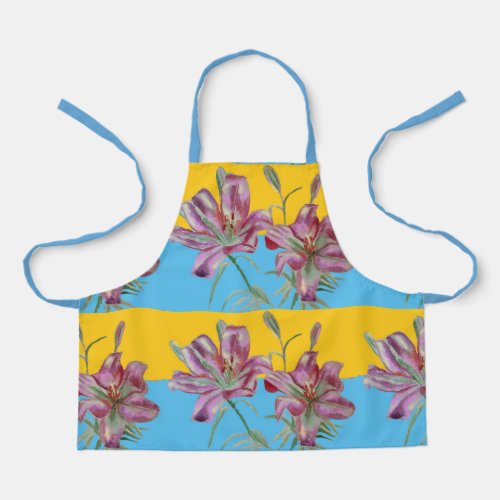 Pretty Pink Lily Watercolor Kitchen Floral Apron