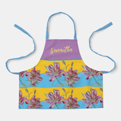 Pretty Pink Lily Watercolor Kitchen Floral Apron