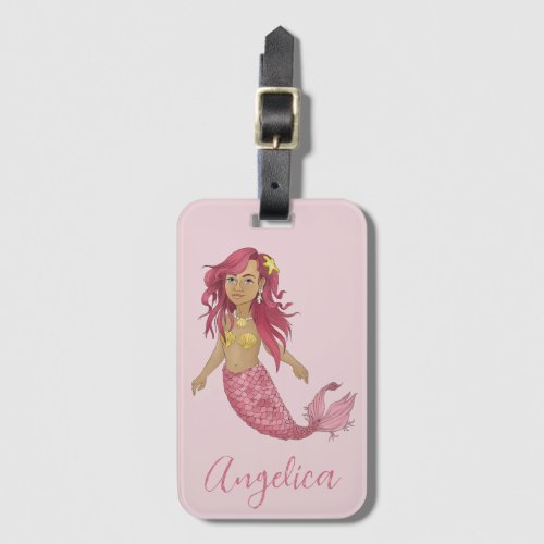 Pretty Pink Little Mermaid Under the Sea Name Luggage Tag