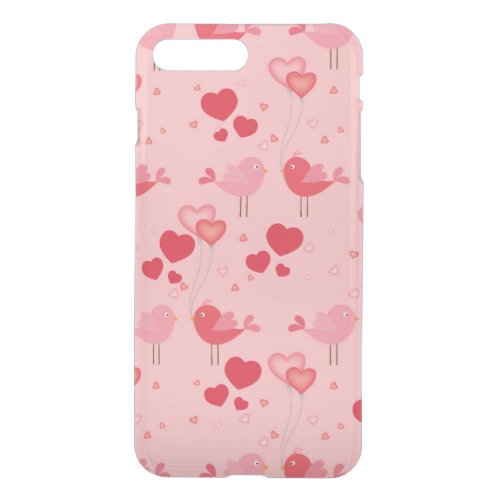 Pretty Pink Love Birds  Hearts Whimsical Pattern iPhone 8 Plus7 Plus Case