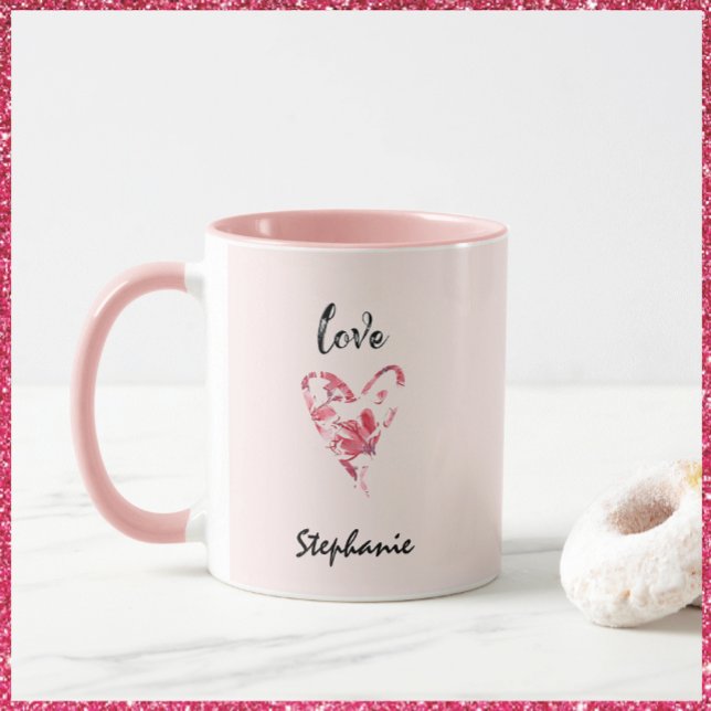 Pretty Pink Love Floral Flower Heart Mug (Creator Uploaded)