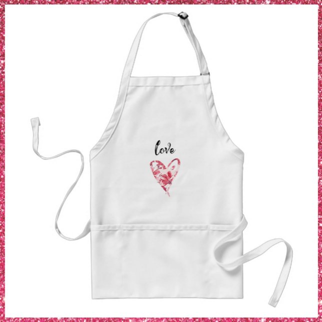 Pretty Pink Love Floral Heart Adult Apron (Creator Uploaded)