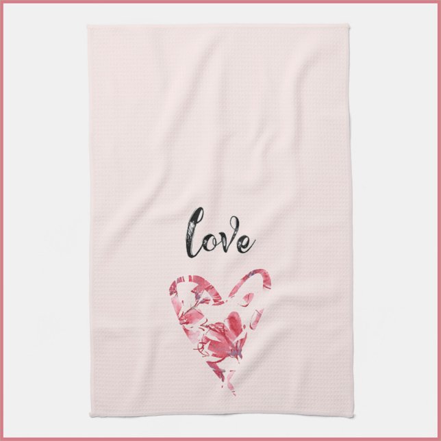 Pretty Pink Love Floral Heart Kitchen Towel (Creator Uploaded)