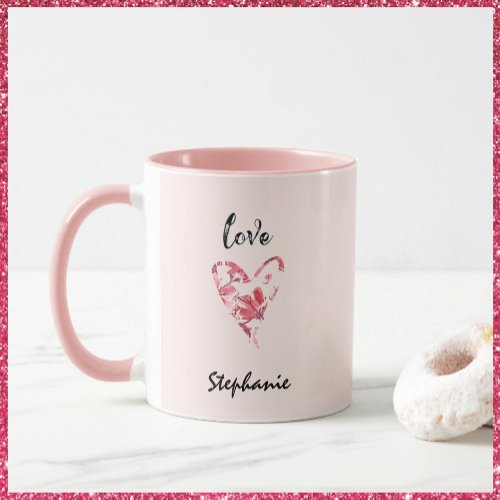 Pretty Pink Love Floral Heart Mug