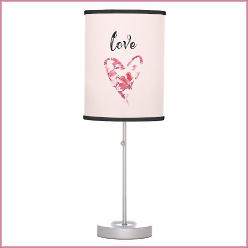 Pretty Pink Love Floral Heart Table Lamp