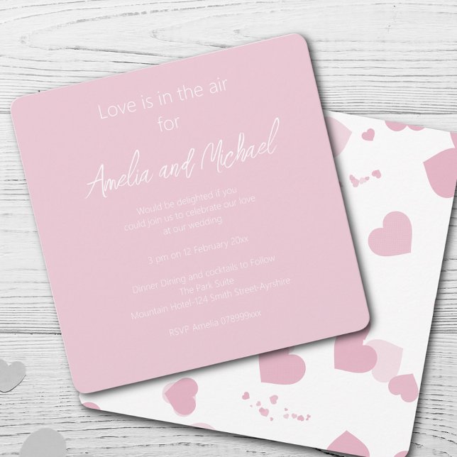 Pretty Pink Love Heart Confetti Wedding Invitation (Creator Uploaded)