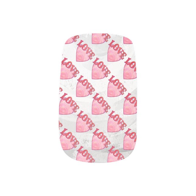 Pretty Pink Love Heart Minx Nail Wraps (Left Thumb)