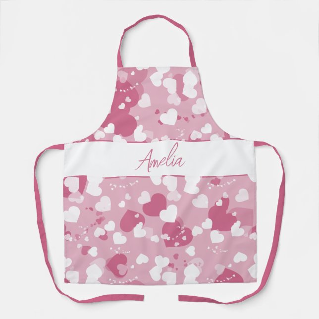 Pretty Pink Love Heart Personalized Apron (Front)