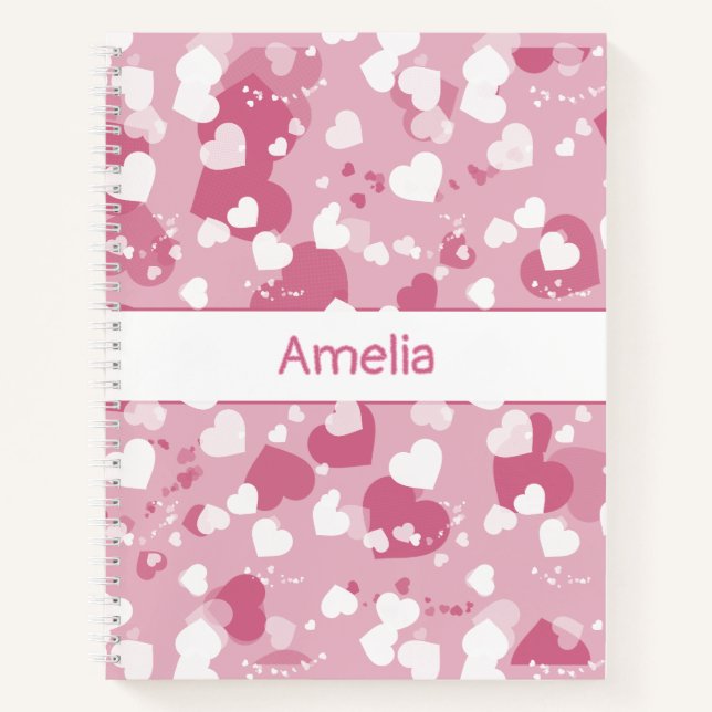 Pretty Pink Love Heart Personalized Notebook (Front)