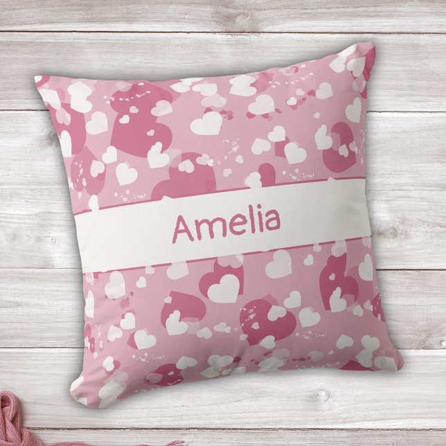 Pretty Pink Love Heart Personalized Throw Pillow (Creator Uploaded)