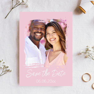 Pretty pink love heart photo Save the date Card