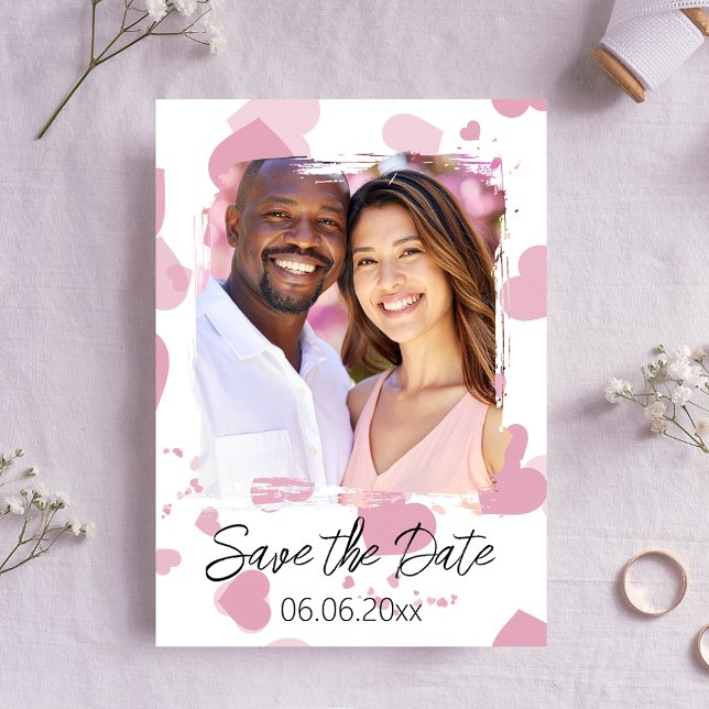 Pretty pink love heart photo Save the date Card (Creator Uploaded)