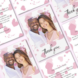 Pretty pink love heart photo thank you card