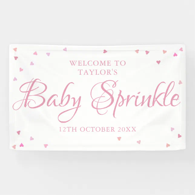 Pretty Pink Love Hearts Baby Girl Sprinkle Welcome Banner | Zazzle