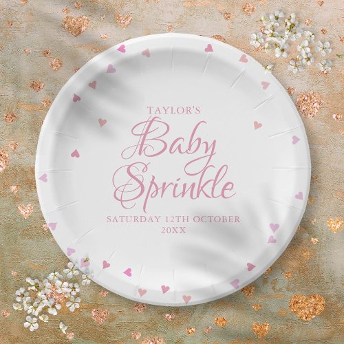 Pretty Pink Love Hearts Baby Shower Sprinkle Paper Plates