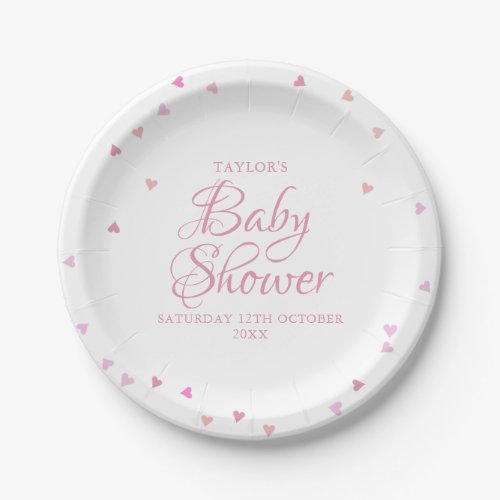 Pretty Pink Love Hearts Baby Shower  Sprinkle Paper Plates