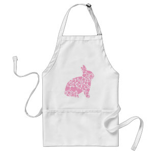 Pretty Pink love hearts bunny rabbit - add name Adult Apron