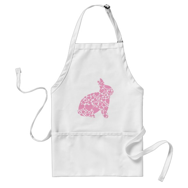 Pretty Pink love hearts bunny rabbit - add name Adult Apron (Front)