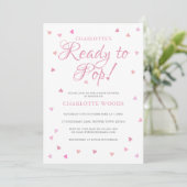 Pretty Pink Love Hearts Ready to Pop Baby Shower Invitation (Standing Front)