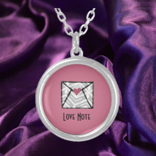 Pretty Pink Love Note Heart  Silver Plated Necklace