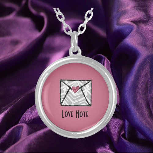 Pretty Pink Love Note Heart  Silver Plated Necklace