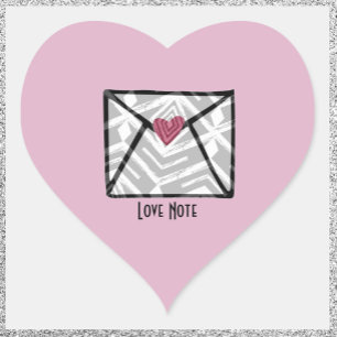 Pretty Pink Love Note Heart Sticker