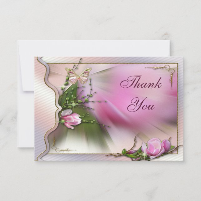 Pretty Pink Magnolia Butterfly Sparkle Thank You (Front)